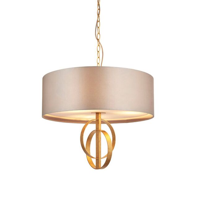 Loops Antique Gold Ceiling Pendant Light & Mink Satin Shade - 3 Bulb Hanging Fitting - image 1
