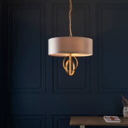 Loops Antique Gold Ceiling Pendant Light & Mink Satin Shade - 3 Bulb Hanging Fitting - thumbnail 3