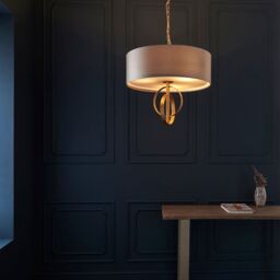 Loops Antique Gold Ceiling Pendant Light & Mink Satin Shade - 3 Bulb Hanging Fitting - thumbnail 4