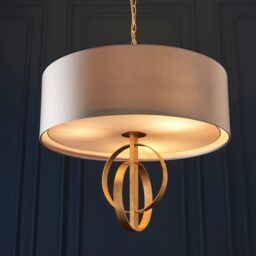 Loops Antique Gold Ceiling Pendant Light & Mink Satin Shade - 3 Bulb Hanging Fitting - thumbnail 5