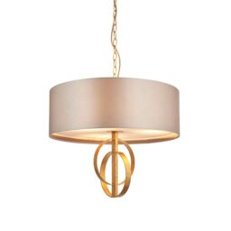 Loops Antique Gold Ceiling Pendant Light & Mink Satin Shade - 3 Bulb Hanging Fitting - thumbnail 1