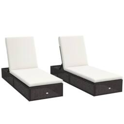 OUTSUNNY Rattan Sun Loungers Set of 2, Recliner Chairs w/ Adjustable Back, Brown - thumbnail 2
