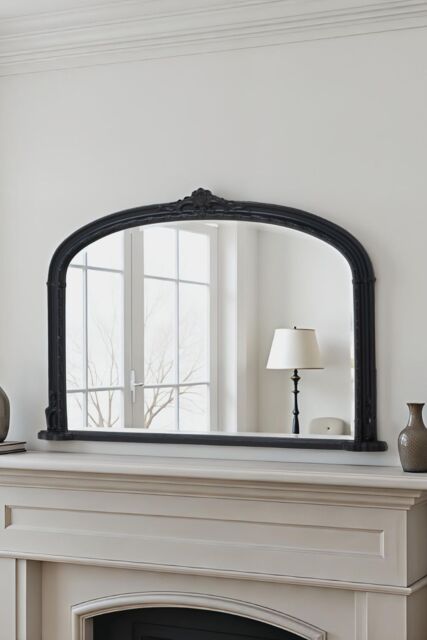 Yearn Mirrors Overmantle Mirror Arched 127(w) x 89cm(h) Victorian Mirror in Black - image 1