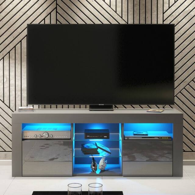 Creative Furniture Pulse TV Unit 145cm - Dark Grey with Gloss Doors & LED Lights - image 1