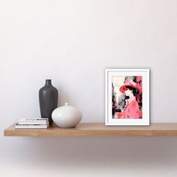 "Artery8 Wall Art Print Cityscape with Woman in Vintage Pink Fashion Artwork Framed 9X7 Inch in White - Size: W7"" x H9""" - thumbnail 2