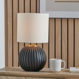 Ruma Terracotta Textured Ball Table Lamp in Black - thumbnail 1