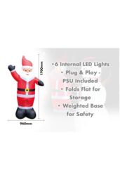 Netagon Outdoor Indoor Inflatable Plug In Father Christmas with LED Lights 170cm Height in Red - thumbnail 2