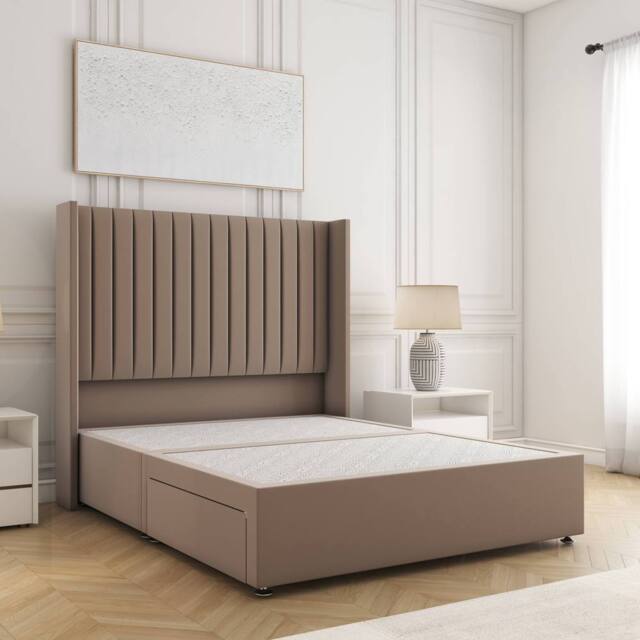 "BSSPOKE Manhattan Divan Bed Plush Velvet 54"" Headboard No Drawers No Mattress in Bronze - Size: Double" - image 1