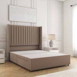 "BSSPOKE Manhattan Divan Bed Plush Velvet 54"" Headboard No Drawers No Mattress in Bronze - Size: Double"