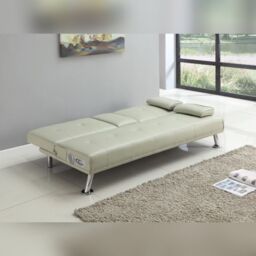 Comfy Living Ltd Faux Leather Italian Style Luxury Sofa Bed with Bluetooth Speakers in Cream - thumbnail 3