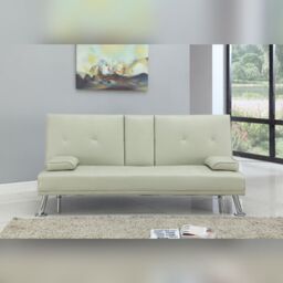 Comfy Living Ltd Faux Leather Italian Style Luxury Sofa Bed with Bluetooth Speakers in Cream - thumbnail 2