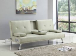 Comfy Living Ltd Faux Leather Italian Style Luxury Sofa Bed with Bluetooth Speakers in Cream