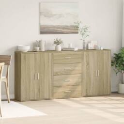 Berkfield Home Sideboards 3 pcs Sonoma Oak 60x31x84 cm Engineered Wood in Light Tan - Size: 60 x 31 x 84 cm - thumbnail 1
