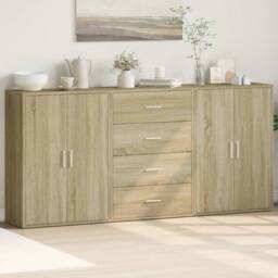 Berkfield Home Sideboards 3 pcs Sonoma Oak 60x31x84 cm Engineered Wood in Light Tan - Size: 60 x 31 x 84 cm - thumbnail 2