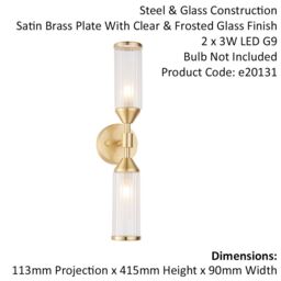 Loops 2 PACK Satin Brass Twin Wall Light & Ribbed Glass Shades Frosted Glass Defusers in Clear - thumbnail 2