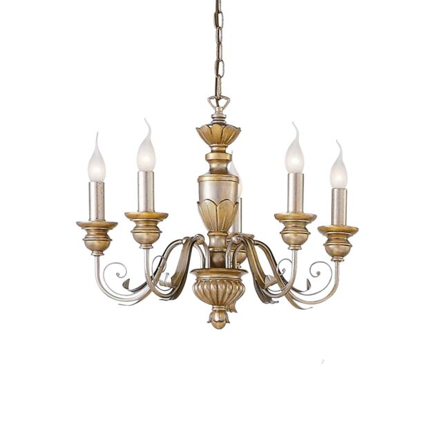 Netlighting Dora 5 Light Chandelier Antique Brass Finish E14 in Yellow
