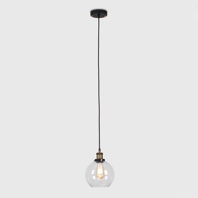 ValueLights Sheridan Industrial Glass Bowl Gold Trim Black Ceiling Pendant Light & LED Bulb - image 1