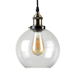 ValueLights Sheridan Industrial Glass Bowl Gold Trim Black Ceiling Pendant Light & LED Bulb - thumbnail 3