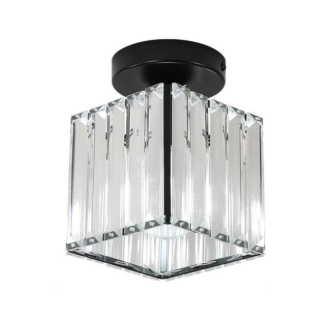 Goeco Square Crystal Semi Flush Mount Ceiling Light, E27 in Black - image 1
