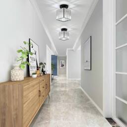 Goeco Square Crystal Semi Flush Mount Ceiling Light, E27 in Black - thumbnail 4