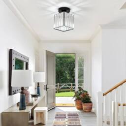 Goeco Square Crystal Semi Flush Mount Ceiling Light, E27 in Black - thumbnail 2