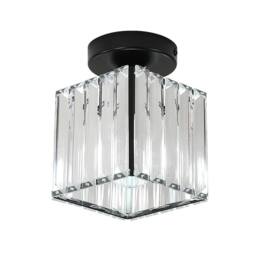 Goeco Square Crystal Semi Flush Mount Ceiling Light, E27 in Black