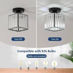 Goeco Square Crystal Semi Flush Mount Ceiling Light, E27 in Black - thumbnail 6