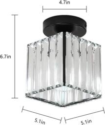 Goeco Square Crystal Semi Flush Mount Ceiling Light, E27 in Black - thumbnail 5