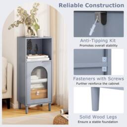 Kelvenix Freestanding Cabinet Wood Side Storage Organizer-Grey in Grey - thumbnail 4