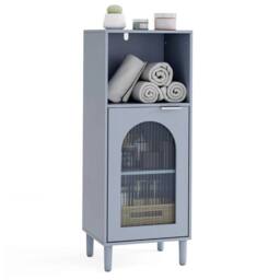 Kelvenix Freestanding Cabinet Wood Side Storage Organizer-Grey in Grey - thumbnail 1