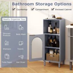 Kelvenix Freestanding Cabinet Wood Side Storage Organizer-Grey in Grey - thumbnail 5
