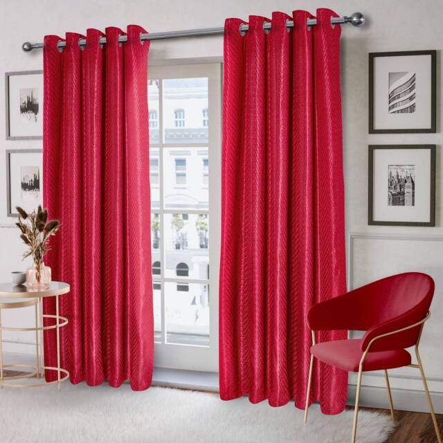 New Edge Blinds Wave Woven Jacquard Curtains in Navy in Red - Size: 168 cm width x 183 cm drop - image 1
