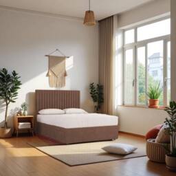 Knight Sleep Emily No Draw Divan Bed Base with Headboard Plush Velvet in Chocolate - Size: Small Single