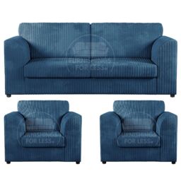 Furnishings For Less UK Luxor Jumbo Cord 3 + 1 + 1 Fabric 3 Piece Sofa Suite - Fullback in Blue - thumbnail 1