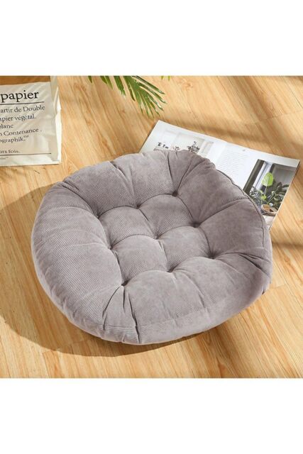 Garden Sanctuary Grey Round Corduroy Seat Cushion Tatami Futon, 50cm Dia