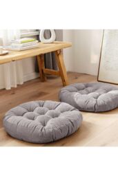 Garden Sanctuary Grey Round Corduroy Seat Cushion Tatami Futon, 50cm Dia - thumbnail 3