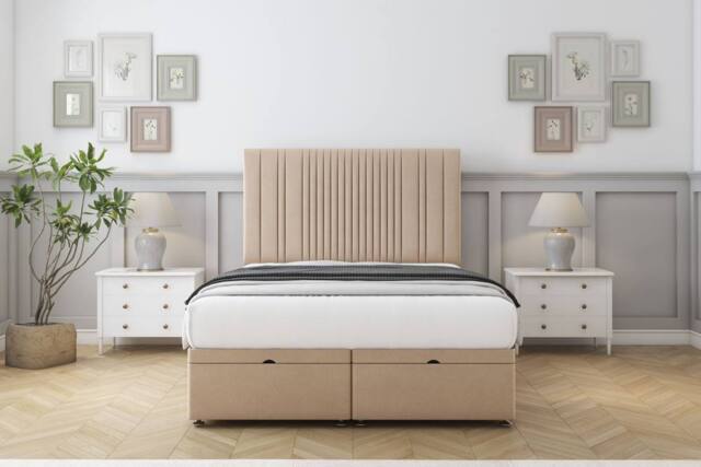 "Comfort Beds The Foxy Plush Ottoman Bed Base-26"" Strutted Headboard in Stone - Size: Super King" - image 1