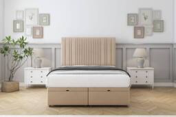 "Comfort Beds The Foxy Plush Ottoman Bed Base-26"" Strutted Headboard in Stone - Size: Super King" - thumbnail 1
