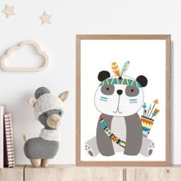 ARTZE Panda Tribal Animal Framed Print SIZE: A2 with Oak Frame in Grey - thumbnail 2