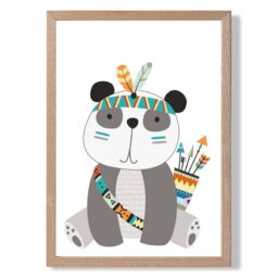 ARTZE Panda Tribal Animal Framed Print SIZE: A2 with Oak Frame in Grey - thumbnail 1