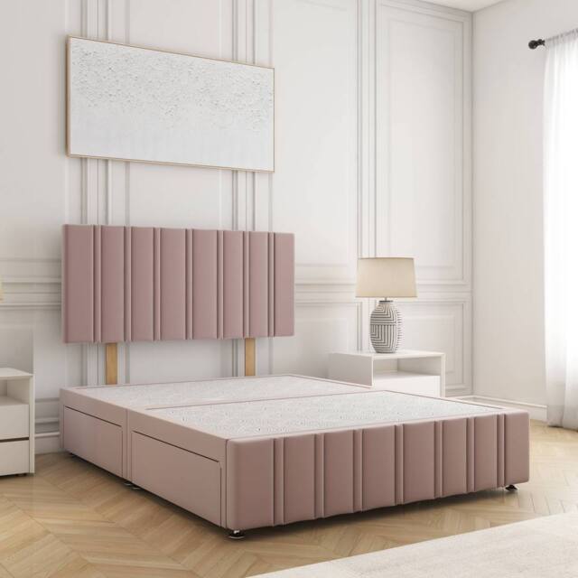 "BSSPOKE Isabella Divan Bed Velvet 24""Headboard 2 Drawers Same Side No Mattress in Pink - Size: Double" - image 1