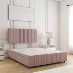 "BSSPOKE Isabella Divan Bed Velvet 24""Headboard 2 Drawers Same Side No Mattress in Pink - Size: Double" - thumbnail 1