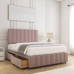 "BSSPOKE Isabella Divan Bed Velvet 24""Headboard 2 Drawers Same Side No Mattress in Pink - Size: Double" - thumbnail 2