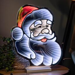 Samuel Alexander 40cm Infinity Santa's Head Christmas Decoration on Wooden Base with Red & White LEDs