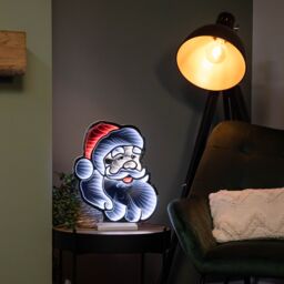 Samuel Alexander 40cm Infinity Santa's Head Christmas Decoration on Wooden Base with Red & White LEDs - thumbnail 2