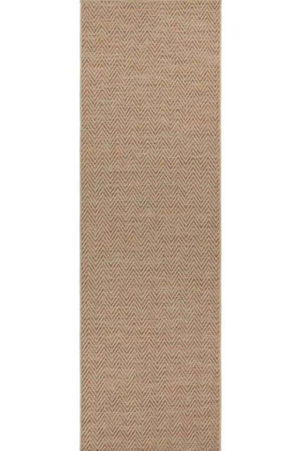 THE RUGS Flatwoven Indoor Outdoor Runner Nature Chevron Design Durable Sisal in Beige - Size: 80 cm x 450 cm - image 1