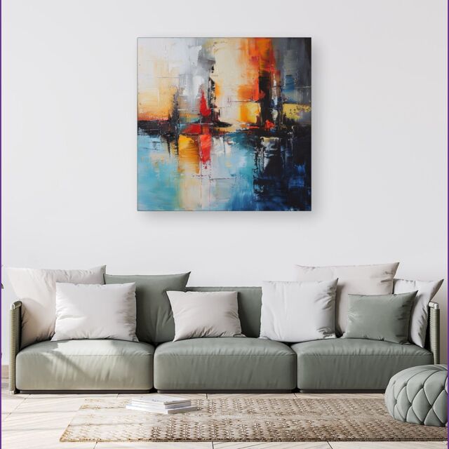 Warren Reed - Designer Reflective Splendour: City In Abstract Canvas - Size: w40 inch x h40 inch - image 1
