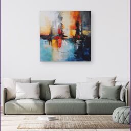 Warren Reed - Designer Reflective Splendour: City In Abstract Canvas - Size: w40 inch x h40 inch - thumbnail 1