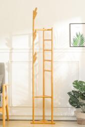 Bamboo Clothes Rack Coat Stand Standing Tree for Entryway Bedroom Office Classic Style - thumbnail 1