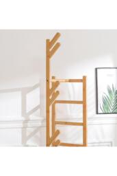 Bamboo Clothes Rack Coat Stand Standing Tree for Entryway Bedroom Office Classic Style - thumbnail 3